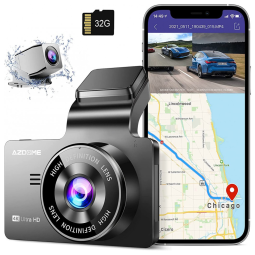 AZDOME M63 Câmera Veicular Full HD 1080p, 150, com GPS, Gravação 4K Ultra HD, Visão Noturna, Wi Fi, Preta