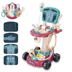 Kit Médico Infantil STEM Tsomtto 29 Peças com Carrinho Móvel e Acessórios Sonoros para Crianças a Partir de 3 Anos
