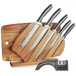 Conjunto de Facas Harriet em Aço Inoxidável com Bloco de Bancada Multinível, 7 Peças, Prata