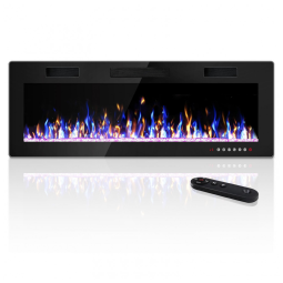 Lareira Elétrica de 127 Centímetros Embutida e de Parede, Design Ultrafino com Controle Remoto, Cores de Chamas e Brilho Ajustáveis