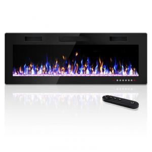 Lareira Elétrica de 127 Centímetros Embutida e de Parede, Design Ultrafino com Controle Remoto, Cores de Chamas e Brilho Ajustáveis
