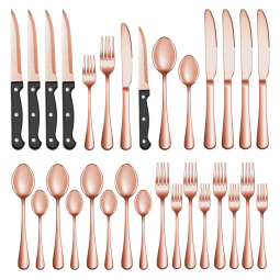 Kit de Talheres Rose Gold com 24 Peças, com Facas de Jantar para Churrasco, para 4 Pessoas - Aço Inox Premium - Design Elegante,MUTNITT