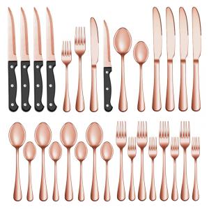 Kit de Talheres Rose Gold com 24 Peças, com Facas de Jantar para Churrasco, para 4 Pessoas - Aço Inox Premium - Design Elegante,MUTNITT
