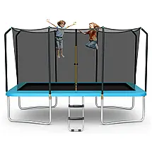 Trampolim Retangular Goplus 2,44m x 4,27m, Capacidade 200kg, Escada Antiderrapante, Almofada Impermeável, Azul