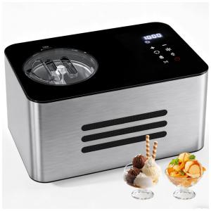 Máquina de Sorvete com Compressor QUWRI 4-em-1, Prata, Capacidade 2L, Sem Pré-congelamento, Display LCD, Temporizador