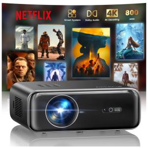 Projetor smart externo WiMiUS preto 800 ANSI Full HD 1080p Wi‑Fi 6 Bluetooth apps integrados HDR10 áudio Dolby P62 Pro 110V