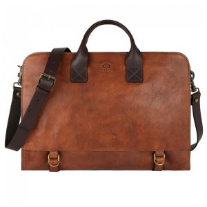 Bolsa Maleta Seyfocnia de Couro Unissex para Laptop, Conhaque, TIME RESISTANCE, Marrom