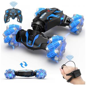 Carrinho de Controle Remoto e Sensor de Gestos com Luz LED e Efeitos Sonoros de Fumaça, BEZGAR RC, Azul