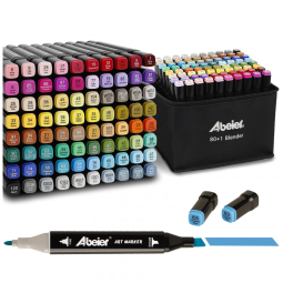 Conjunto de Canetas Artisticas 80 cores com Ponta Dupla e Estojo para Crianças e Adultos, ABEIER