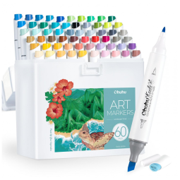 Conjunto de Canetas Artisticas 60 Cores de Ponta Dupla com Recargas Disponíveis para Artistas e Adultos, Ohuhu
