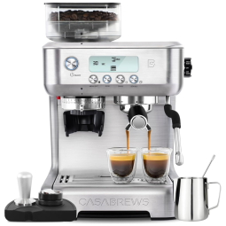 Máquina de Café Expresso com Espumador de Leite, 15 Opções de Moagem e Display LCD, 110V 1500W, CASABREWS, Prata
