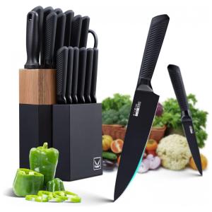 Conjunto de Facas Vvwgkpk em Aço Inoxidável com Bloco de Bancada Multinível, 18 Peças, Preta
