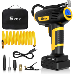 SKEY Mini Compressor de Ar Elétrico Automotivo Portátil 12V/20V 150 PSI c/ Medidor de Pressão Digital.