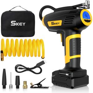 SKEY Mini Compressor de Ar Elétrico Automotivo Portátil 12V/20V 150 PSI c/ Medidor de Pressão Digital.