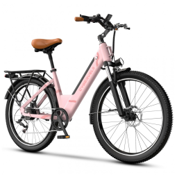 Bicicleta Elétrica Aoango 1000W Pico | 7 Velocidades, Suspensão Dianteira, Tela LCD, Bateria 48V 720Wh, Até 128km de Autonomia, Rosa