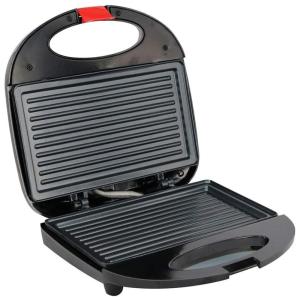 Sanduicheira Elétrica Antiaderente 2 Fatias, Aço Inox, 750W, 110v, RAXINBANG, Preto