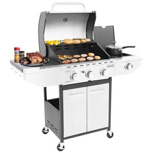 Churrasqueira a Gás 45.500 BTU com 3 Queimadores, 2 Portas e 1 Queimador Lateral em Aço Inoxidável, HONEYDRILL G310, Branco