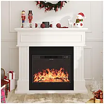 Lareira Elétrica OneBlis 109x95cm 1500W Chamas 3D Mantel Branca Portátil 110V