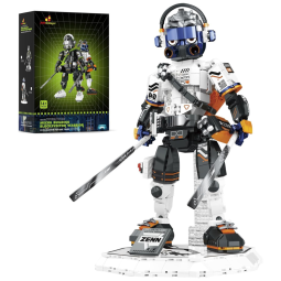 Kit de Construção Robô Mecha Guerreiro Vetorial Flexível com 1300 Peças e Base, JMBricklayer, Branco