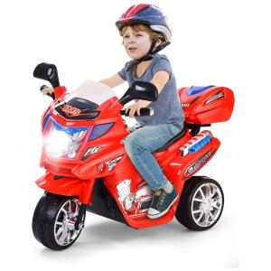 Moto Elétrica Infantil Ride a Bateria 6V 3 Rodas com Sons e Luzes para Crianças a Partir de 3 Anos, COSTZON, Vermelho