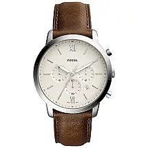 Relógio Masculino Analógico de Quartzo com Pulseira de Couro e Cronógrafo, Fossil FS5380, Prata e Marrom
