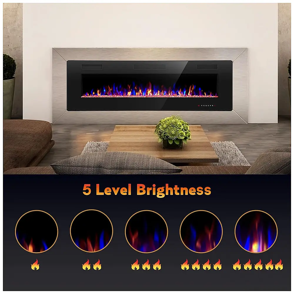 Lareira Elétrica R.W.FLAME 107x46cm 1500W Touch Screen Timer Embutir 110V — foto 2