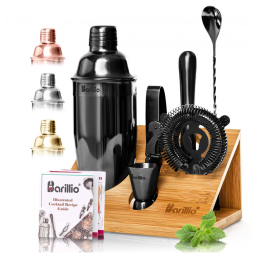 Kit Bn Profissional 7 Peças em Aço Inoxidável com Suporte de Bambu, BARILLIO, Preto