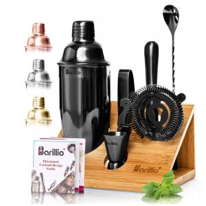 Kit Bn Profissional 7 Peças em Aço Inoxidável com Suporte de Bambu, BARILLIO, Preto