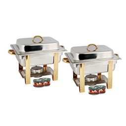 Conjunto Rechaud 4L Retangular com Tampa e Queimador, 2 UN, TigerChef Prata e Dourada