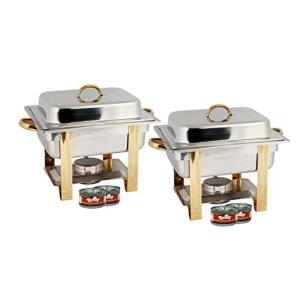 Conjunto Rechaud 4L Retangular com Tampa e Queimador, 2 UN, TigerChef Prata e Dourada