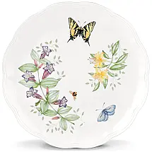 Prato de Jantar Redondo 27 cm Lenox Porcelana Branco com Flores e Borboletas Coloridas