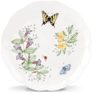 Prato de Jantar de 27 cm com Tema Flores e Borboletas, Formato Redondo e Material de Porcelana, Lenox, Branco Colorido