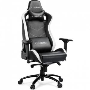 Gtracing Cadeira de Escritório Gamer 4D Giratória Ergonômica com Apoio de Lombar, Preta e Branca