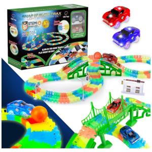 Pista de Corrida STEM Arco Iris Dobrável com 360 Peças, Inclui 2 Carros Iluminados, USA Toyz.