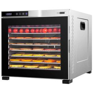 VIVOHOME Desidratador de Alimentos, Aço Inoxidável, 10 Bandejas, Prata, Preto 110V