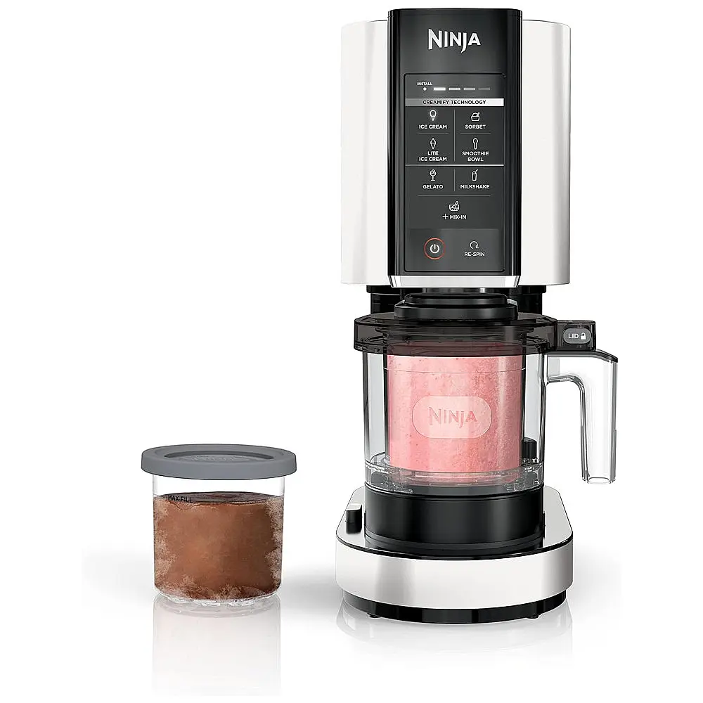 Ninja NC301 CREAMi Máquina de Sorvete Automática 473 mL de Capacidade com Painel de Controle e 7 Configurações, 110V, Branca
