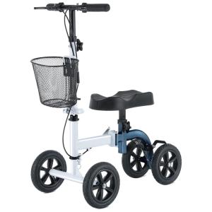 Andador 4 Rodas Dobrável com Cesta e Apoio para Joelho Ideal para Lesões nos Pés, e, RINKMO Healconnex, Azul