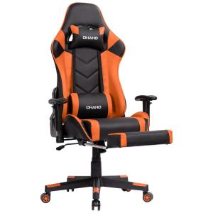 Cadeira Gamer Ergonômica e Giratória Ajustável com Apoio para os Pés, e, OHAHO, Laranja