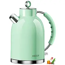 ASCOT Chaleira Elétrica, Aço Inoxidável, 1.7L, Aço Inoxidável, Verde Claro 110V