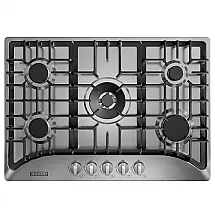 Cooktop a gás 76cm Empava inox 5 queimadores SABAF selados 37700BTU dual fuel GN/GLP ignição elétrica 110V