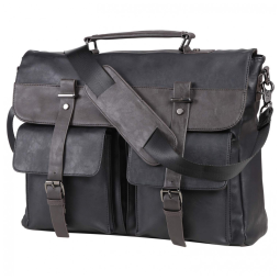 Bolsa Maleta de Couro Sintético Unissex para Laptop, SEYFOCNIA, Preto