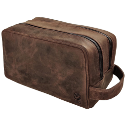 Rustic Town Necessaire Masculina Vintage de Couro com Forro à Prova dÁgua, Marrom