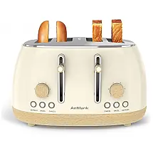 Torradeira Elétrica 4 Fatias com 6 Níveis de Tostagem, Função Descongelar e Bandejas de Migalhas Removíveis, 110V 1500W, Anfilank, Creme