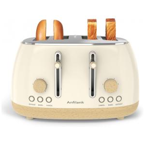 Torradeira Elétrica 4 Fatias com 6 Níveis de Tostagem, Função Descongelar e Bandejas de Migalhas Removíveis, 110V 1500W, Anfilank, Creme