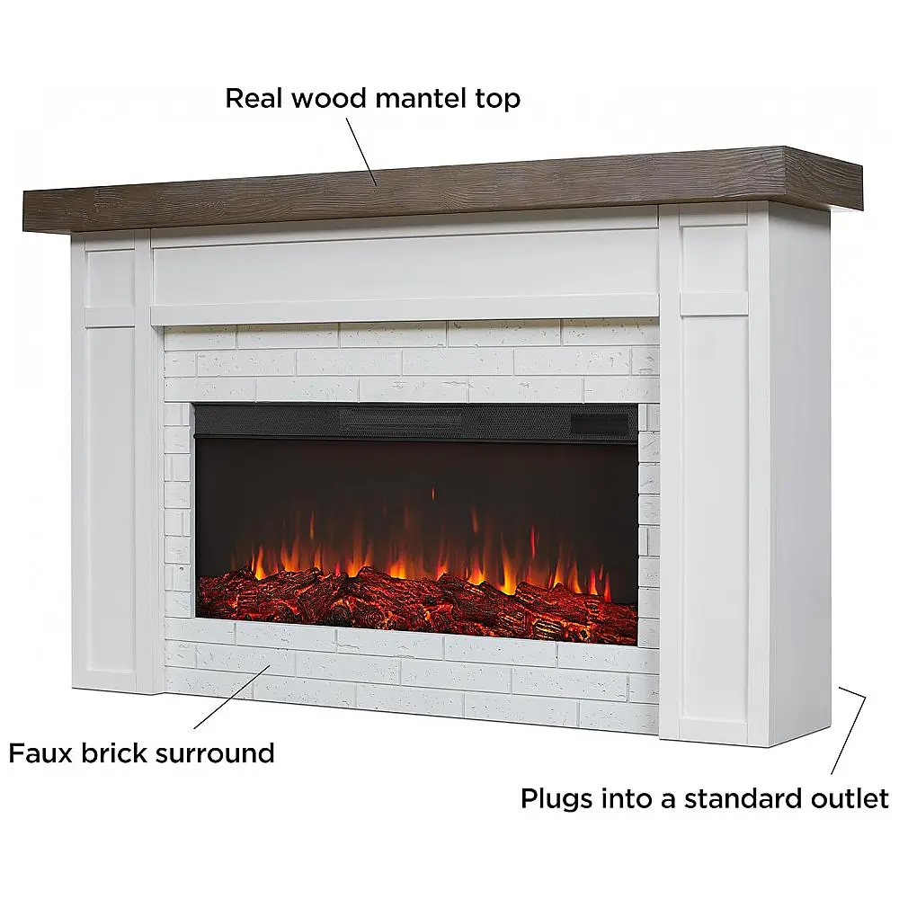 Lareira Elétrica Real Flame 163x99cm 1500W Madeira Controle Remoto Portátil 110V — foto 3