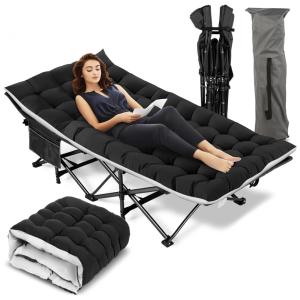 Cama Dobrável Portátil para Acampamento com Camada Dupla, Acolchoado e Bolsa de Transporte, Suporta 408 kg, Nictemaw, Preta