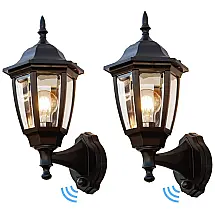 Arandela Luminária Moderna Externa de Parede à prova dágua com Sensor, Base E26 LED, 2 Unidades, FUDESY, Preto