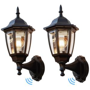 Arandela Luminária Moderna Externa de Parede à prova dágua com Sensor, Base E26 LED, 2 Unidades, FUDESY, Preto