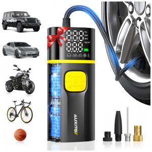 Compressor de Ar Portátil AUXITO A502 para Pneus de Carro, Caminhão, Bicicleta e Moto com Medidor Digital de Pressão de Pneus e Luz LED