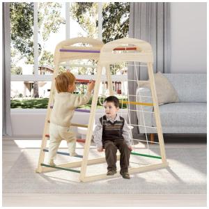 Playground Interno para Crianças de 3 Anos, Jungle Gym de Madeira, Conjunto de Brincadeira para Crianças com Escorregador, Gangorra,HSSZXFR